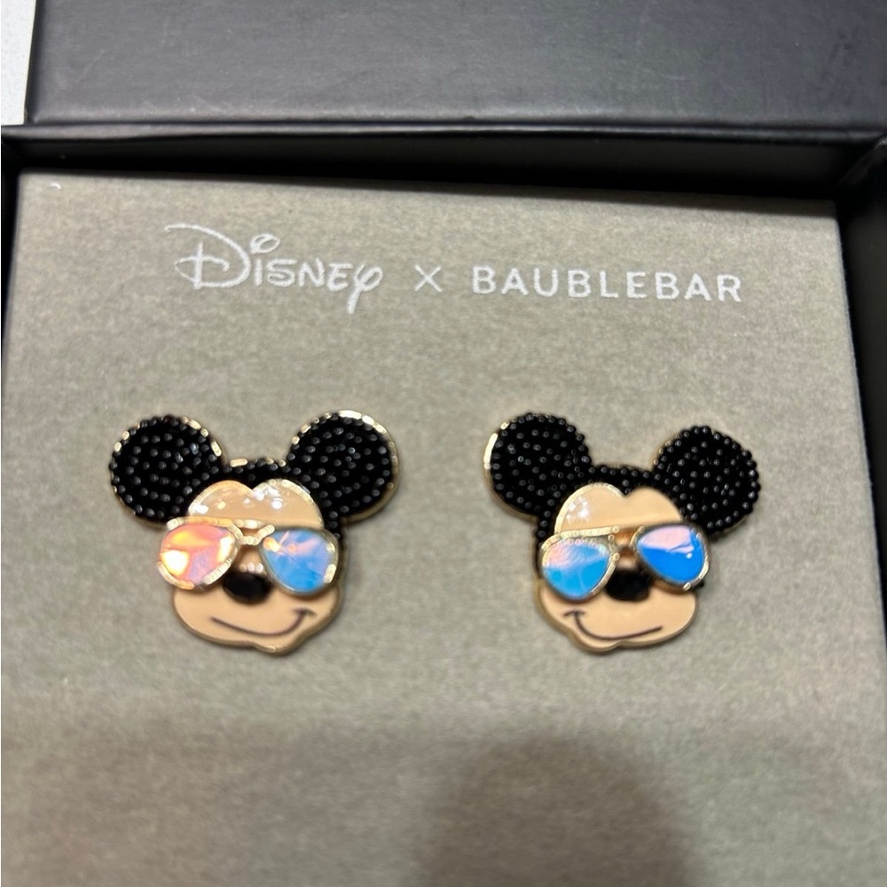 NIB BaubleBar Black and Gold Mickey Mouse Earrings